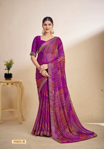 Magenta Chiffon Casual Readymade/Easy Saree