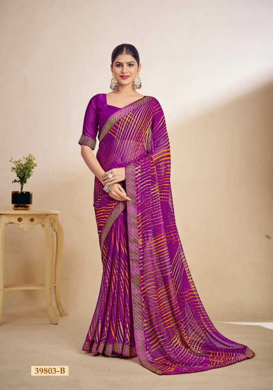 Magenta Chiffon Casual Readymade/Easy Saree