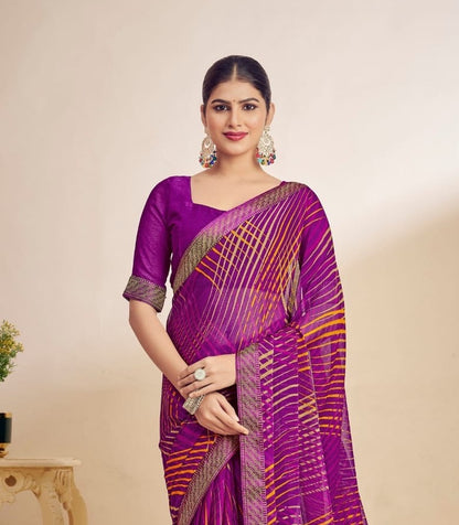 Magenta Chiffon Casual Readymade/Easy Saree
