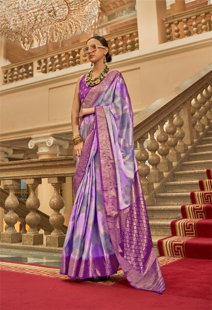 Purple Color Satin Silk Readymade/Easy Saree