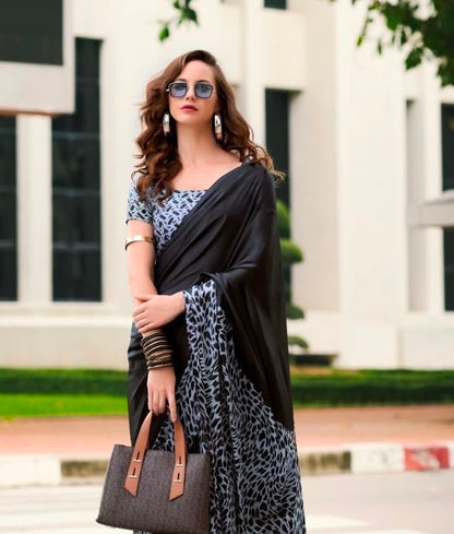Black Crepe Silk Ready To Wear/Easy Saree (Clearance0