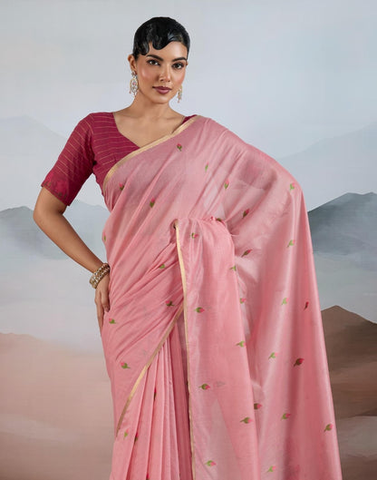 Pink Spun Cotton Readymade/Easy Saree