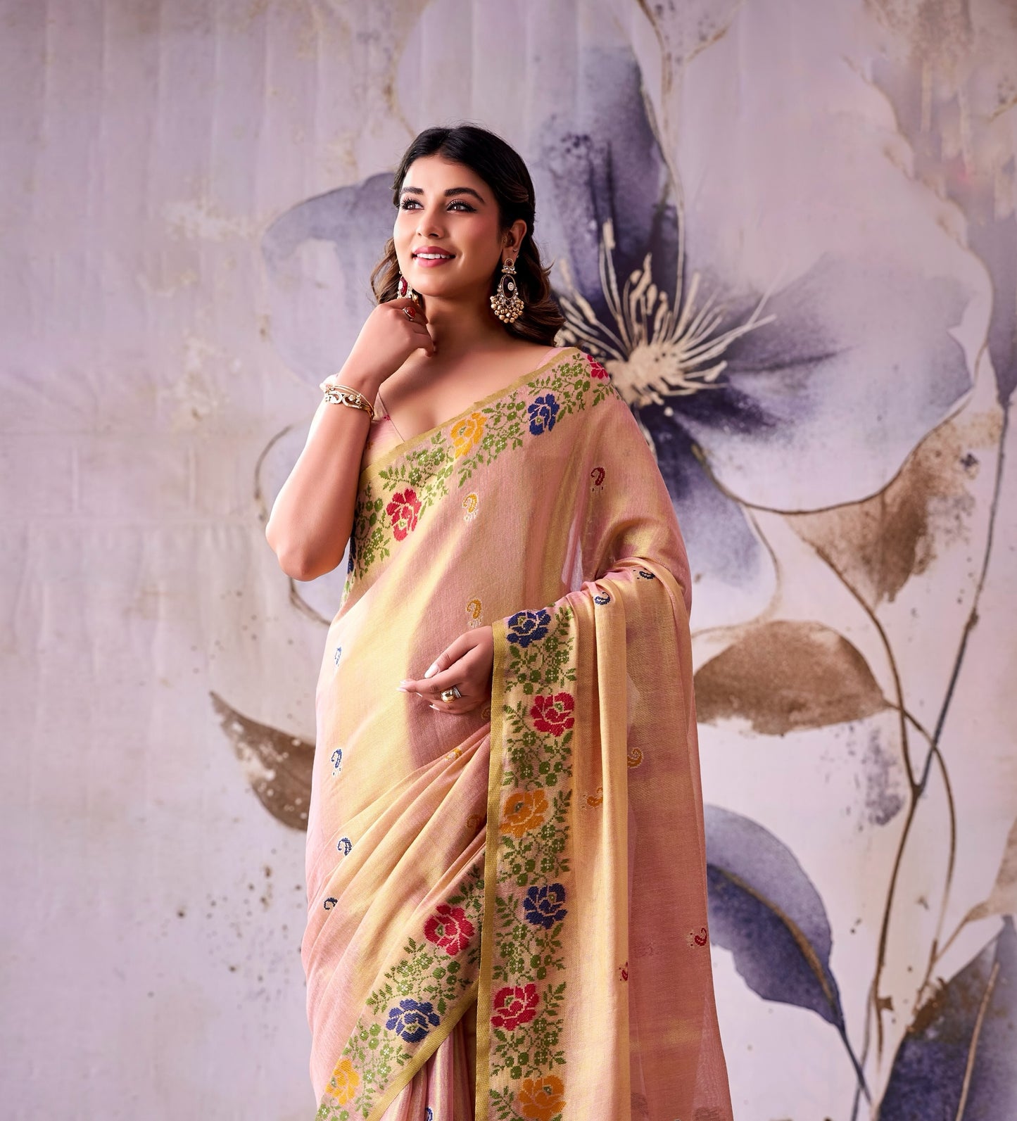 Rose Gold Tissue Silk Ready To Wear/Easy Saree by Stylebypanaash 