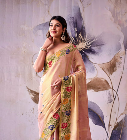 Rose Gold Tissue Silk Ready To Wear/Easy Saree by Stylebypanaash 