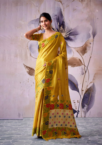 Mustard Gold Tissue Silk Ready To Wear/Easy Saree by Stylebypanaash 