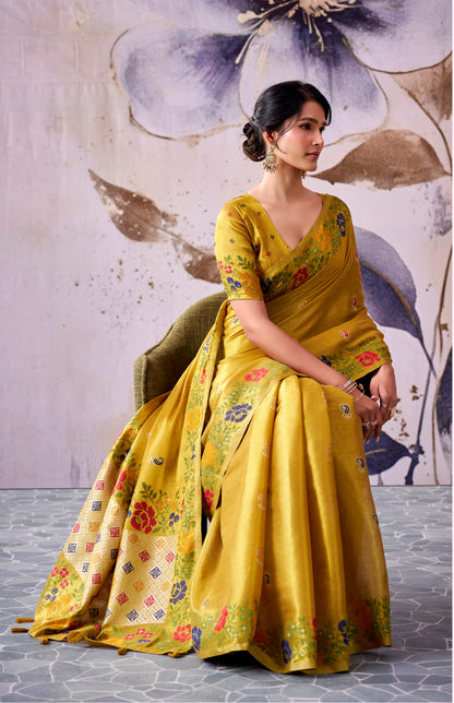 Mustard Gold Tissue Silk Ready To Wear/Easy Saree by Stylebypanaash 