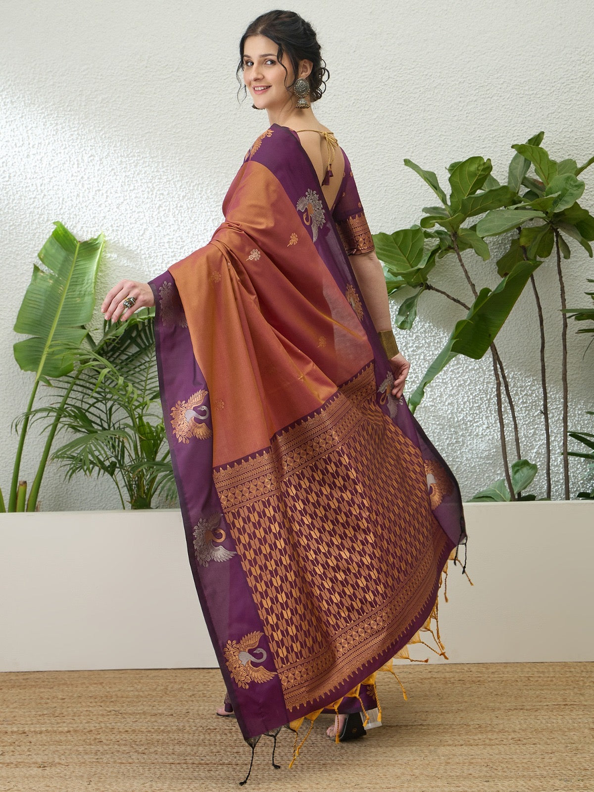Copper Orange Readymade/Easy Kanjivaram Saree - Panaash Saree