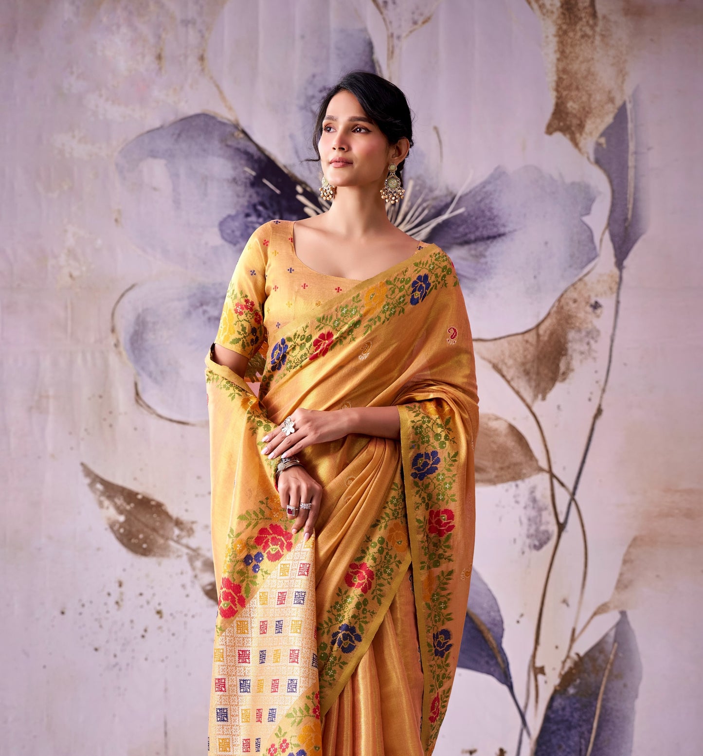 Peach Tissue Silk Ready To Wear/Easy Saree by Stylebypanaash 