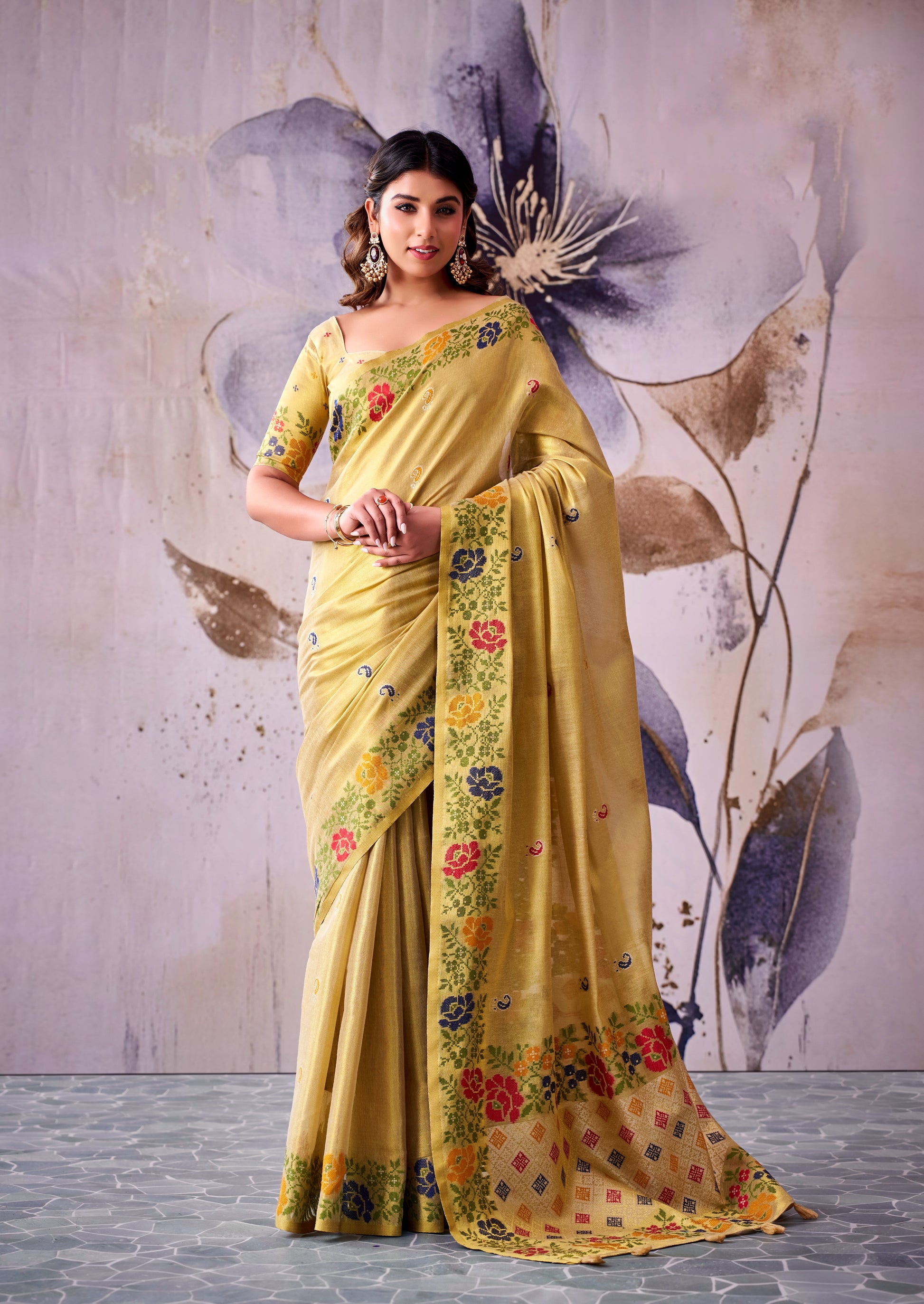 Golden Yellow Tissue Silk Ready To Wear/Easy Saree by Stylebypanaash 