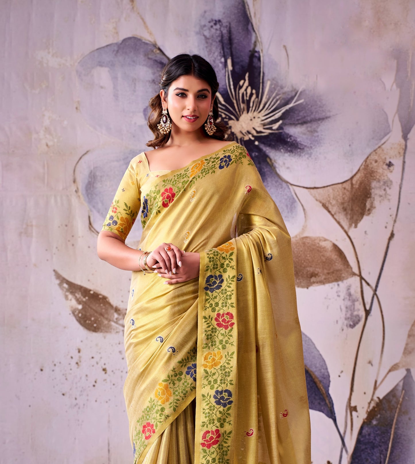 Golden Yellow Tissue Silk Ready To Wear/Easy Saree by Stylebypanaash 