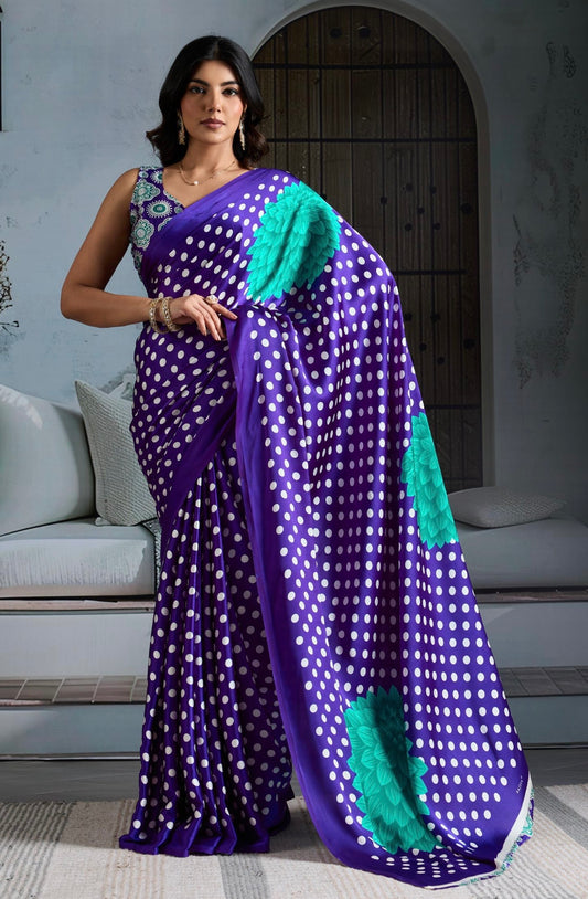Purple Crepe Silk Readymade/Easy Saree
