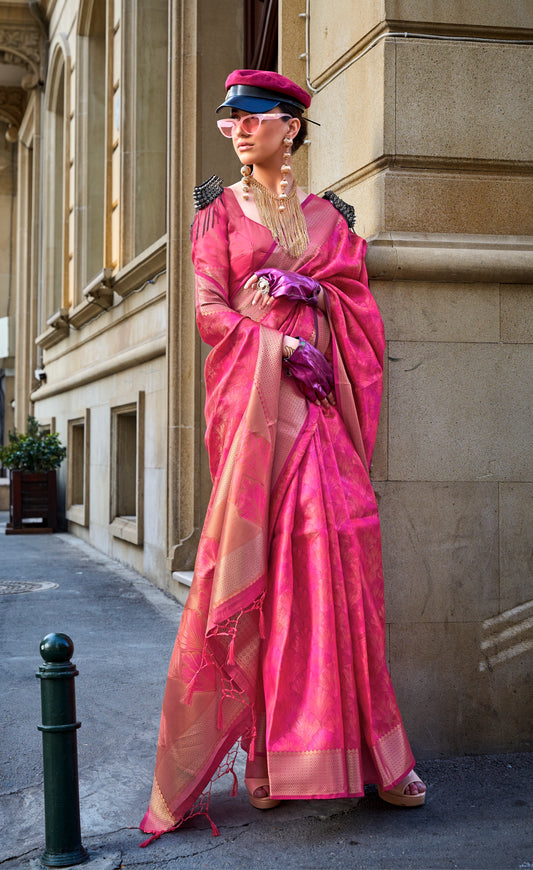 Pink Color Organza Readymade/Easy Saree