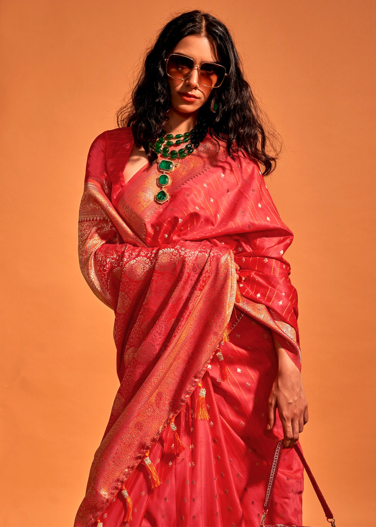 Plus Size Red Color Satin Silk Readymade Saree