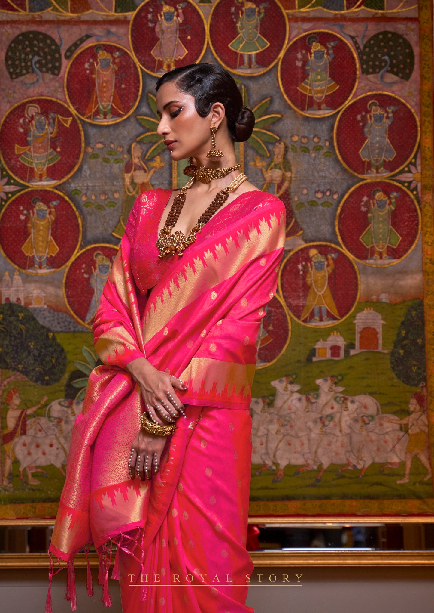 Pink Color Kanjivaram Readymade/Easy Saree
