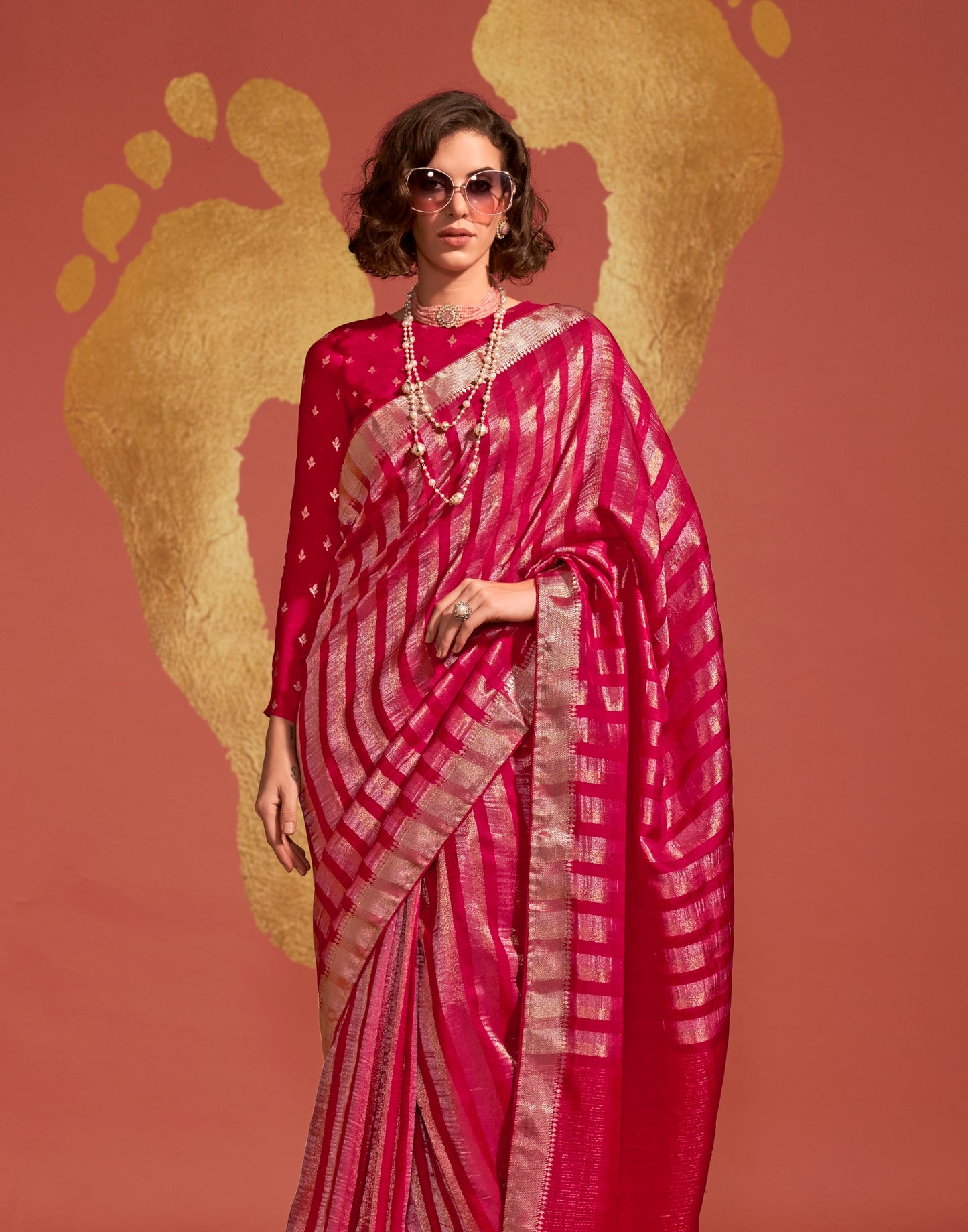 Red Color Banarasi Silk Readymade/Easy Saree