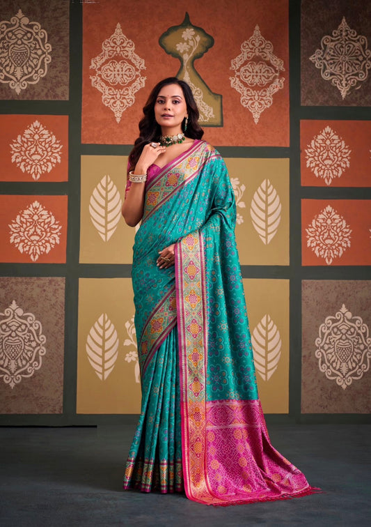 Turquoise Patola Ready To Wear/Easy Saree - Panaash Saree