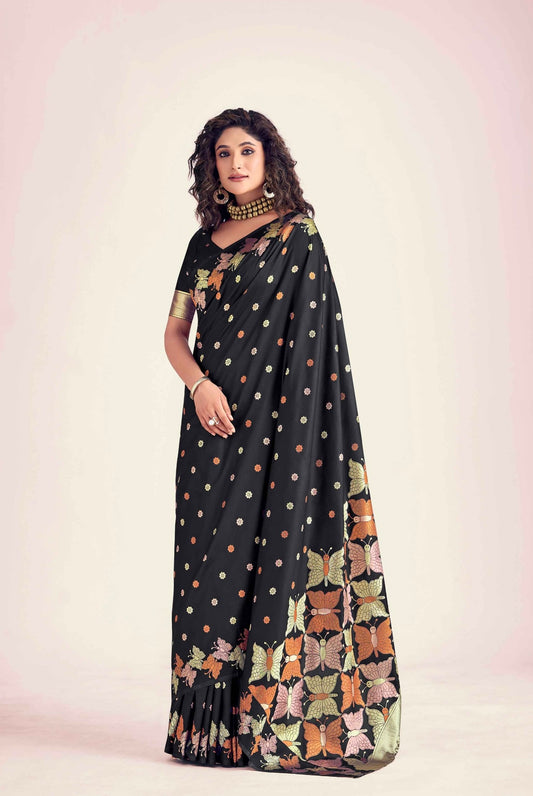 Black Color Kanjivaram Silk Readymade/Easy Saree