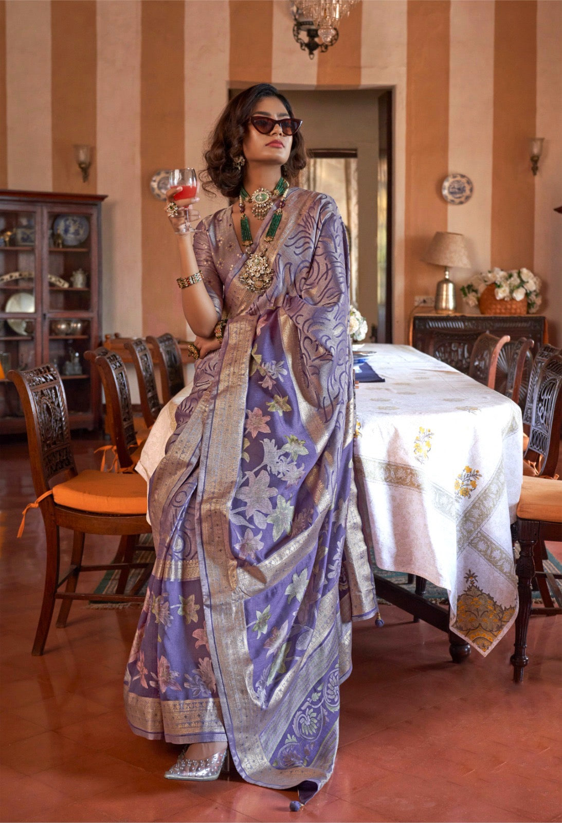 Lavender Purple Georgette Readymade/Easy Saree - Panaash Saree