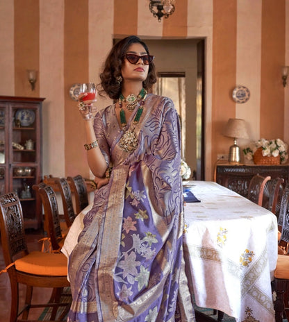 Lavender Purple Georgette Readymade/Easy Saree - Panaash Saree