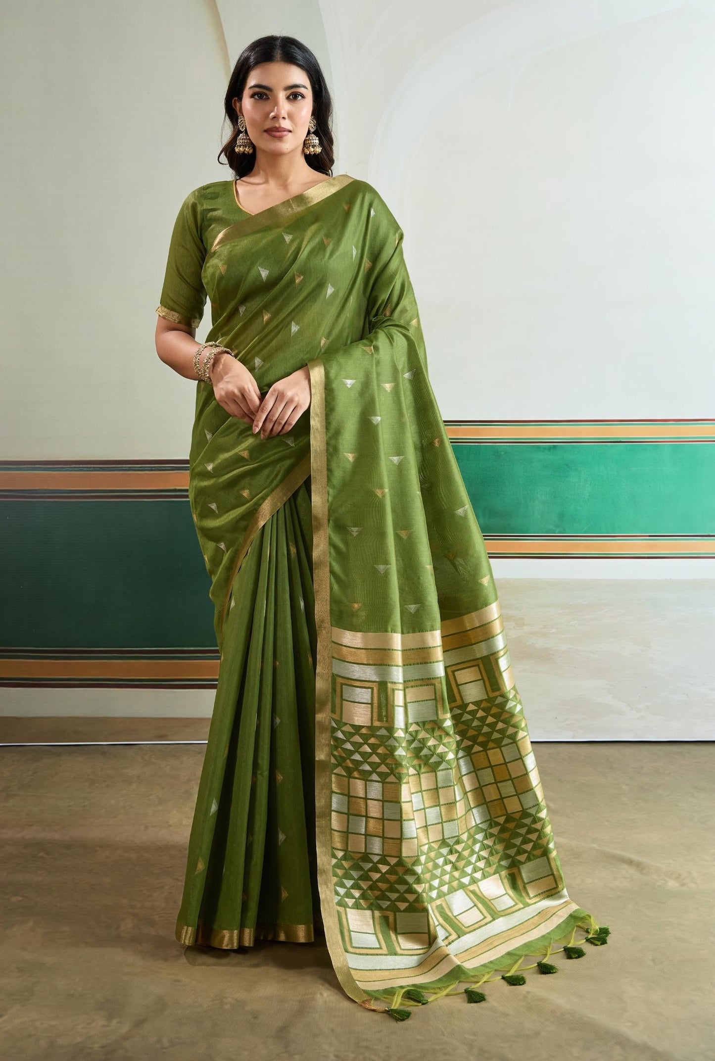 Green Tussar Silk Readymade/Easy Saree