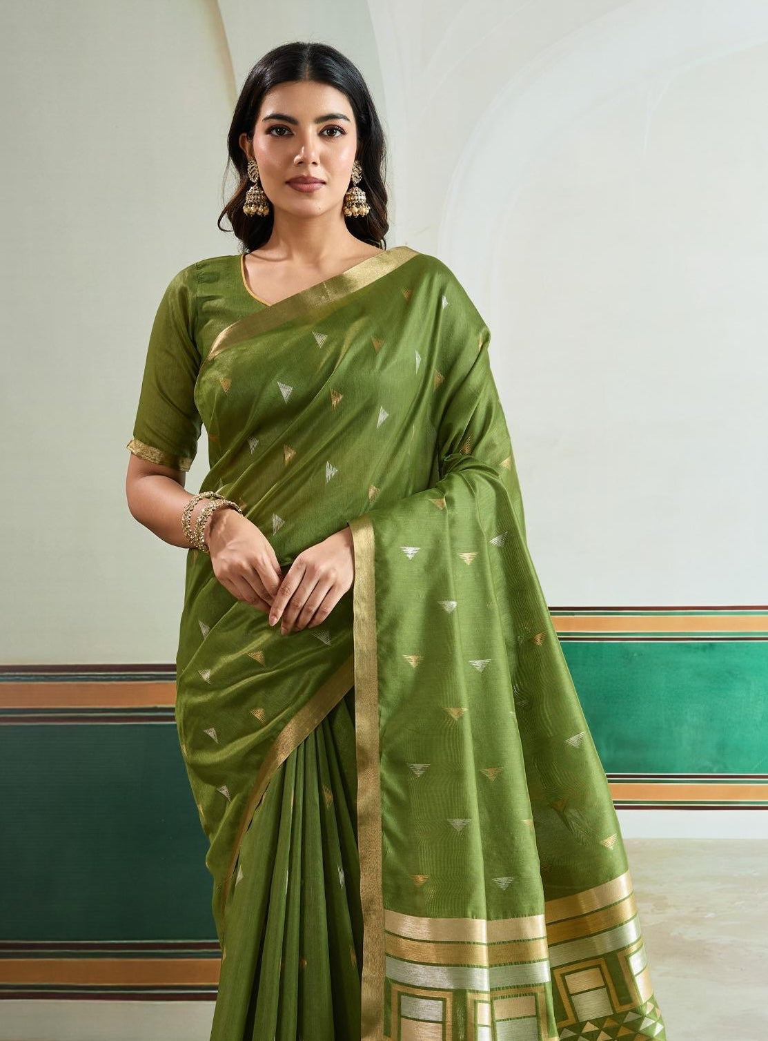 Green Tussar Silk Readymade/Easy Saree