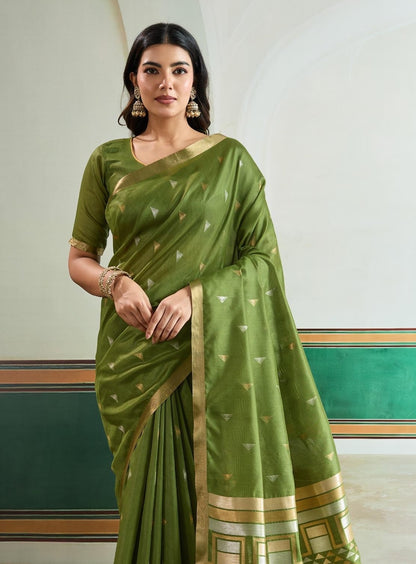Green Tussar Silk Readymade/Easy Saree