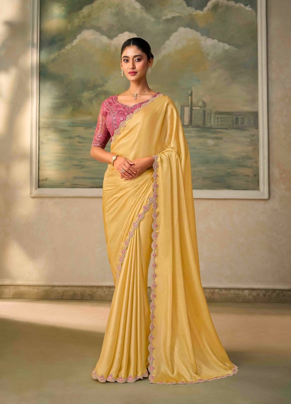 Butter Yellow Cocktail Ready To Wear/Easy Saree by Stylebypanaash 