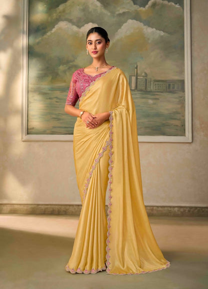 Butter Yellow Cocktail Ready To Wear/Easy Saree by Stylebypanaash 