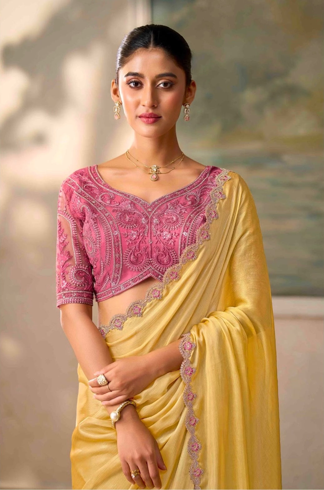 Butter Yellow Cocktail Ready To Wear/Easy Saree by Stylebypanaash 