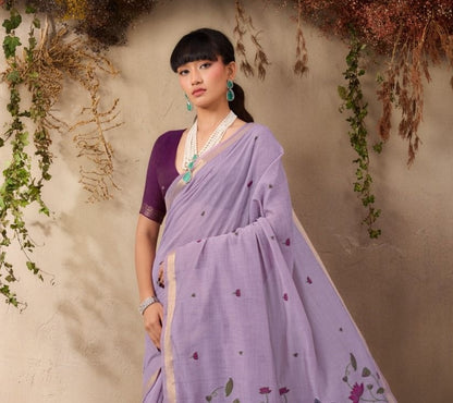 Lavender Color Cotton Readymade/Easy Saree