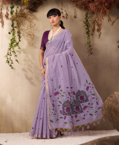 Lavender Color Cotton Readymade/Easy Saree