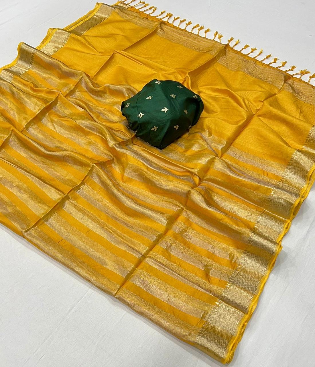 Yellow Banarasi Silk Readymade/Easy Saree