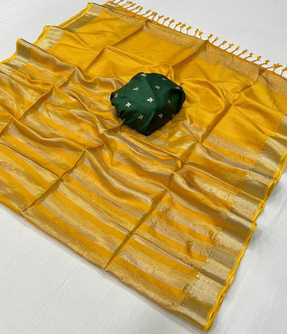 Yellow Banarasi Silk Readymade/Easy Saree