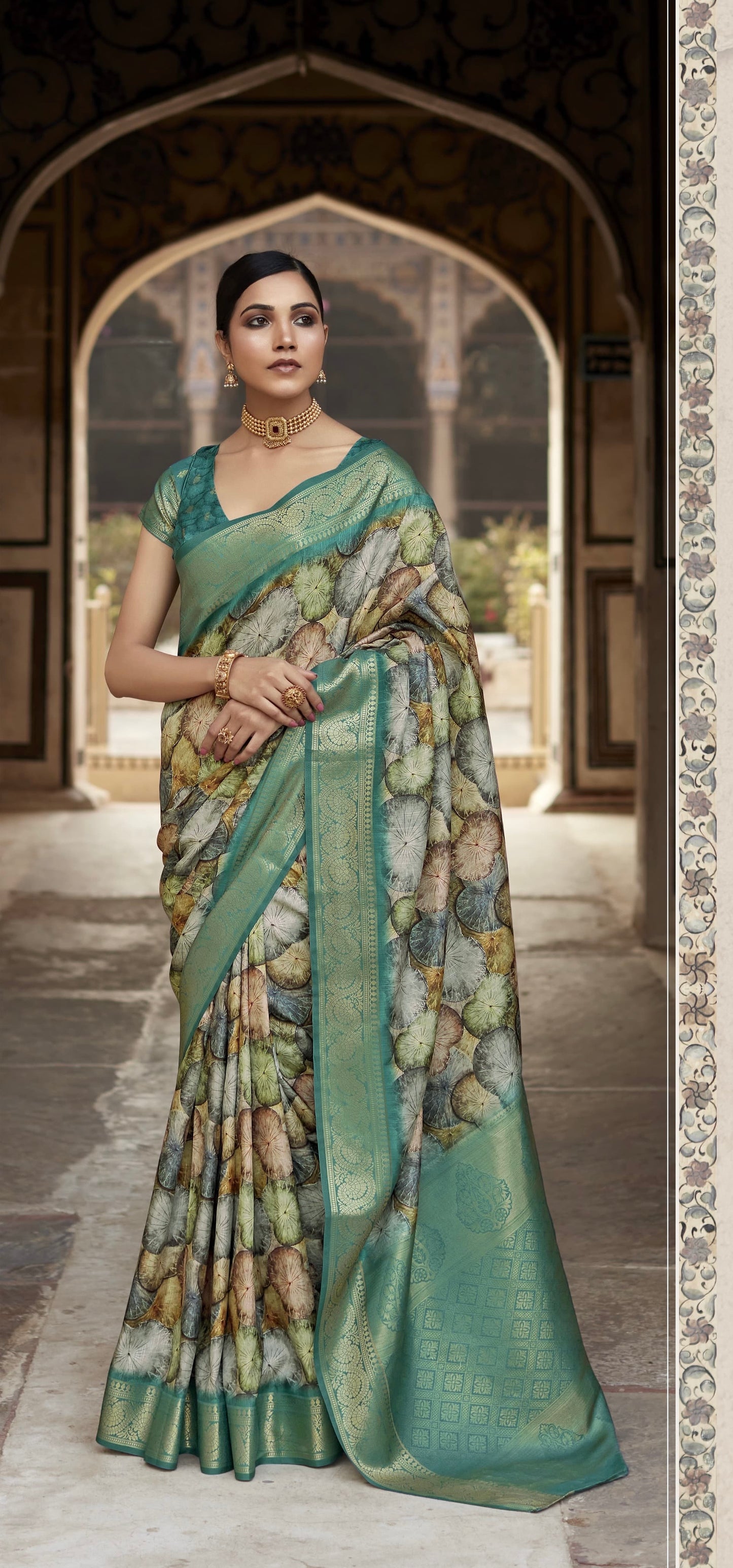 Multi Color Printed Silk Readymade/Easy Saree