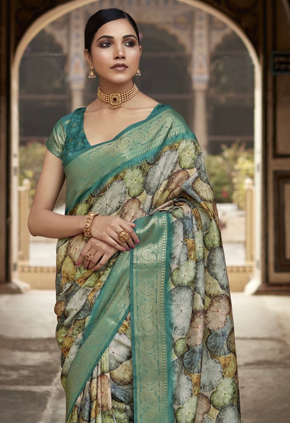 Multi Color Printed Silk Readymade/Easy Saree