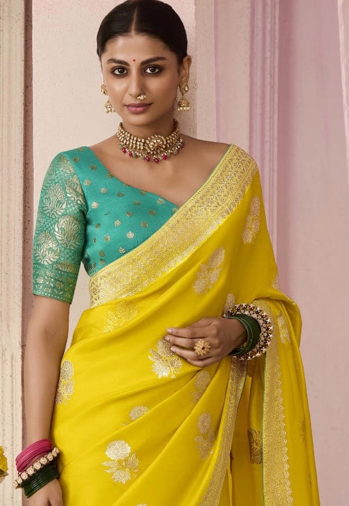 Yellow Color Designer Kanjivaram Silk Readymade/Easy Saree