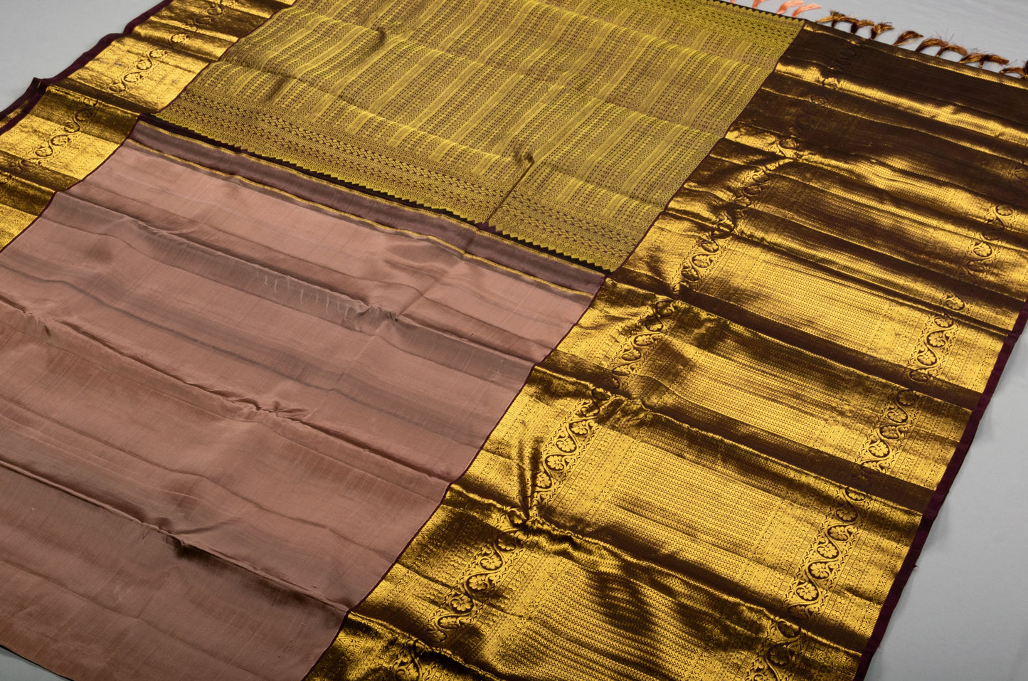 Dusty Mauve Handmade Kanchipuram Pure Silk Custom Sized Ready To Wear Saree - Panaash Saree