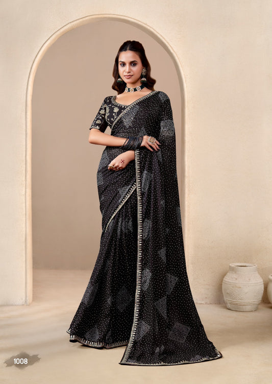 Black Georgette Readymade/Easy Saree