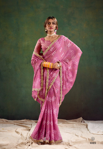 Mauve Color Georgette Readymade/Easy Saree