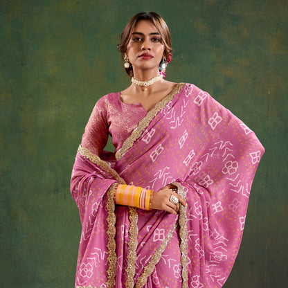 Mauve Color Georgette Readymade/Easy Saree