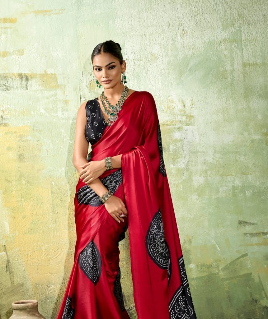 Red Modal Silk Ready To Wear/Easy Saree by Stylebypanash