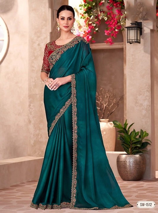 Green Cocktail Party Wear Readymade Saree