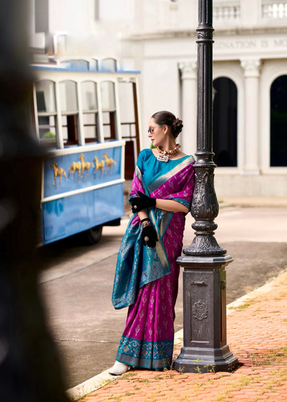 Purple Color Ikkat Silk Readymade/Easy Saree