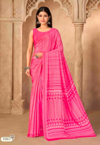 Hot Pink Crepe Silk Ready To Wear/Easy Saree by Stylebypanaash 