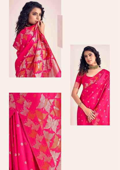 Pink Color Kanjivaram Silk Readymade/Easy Saree