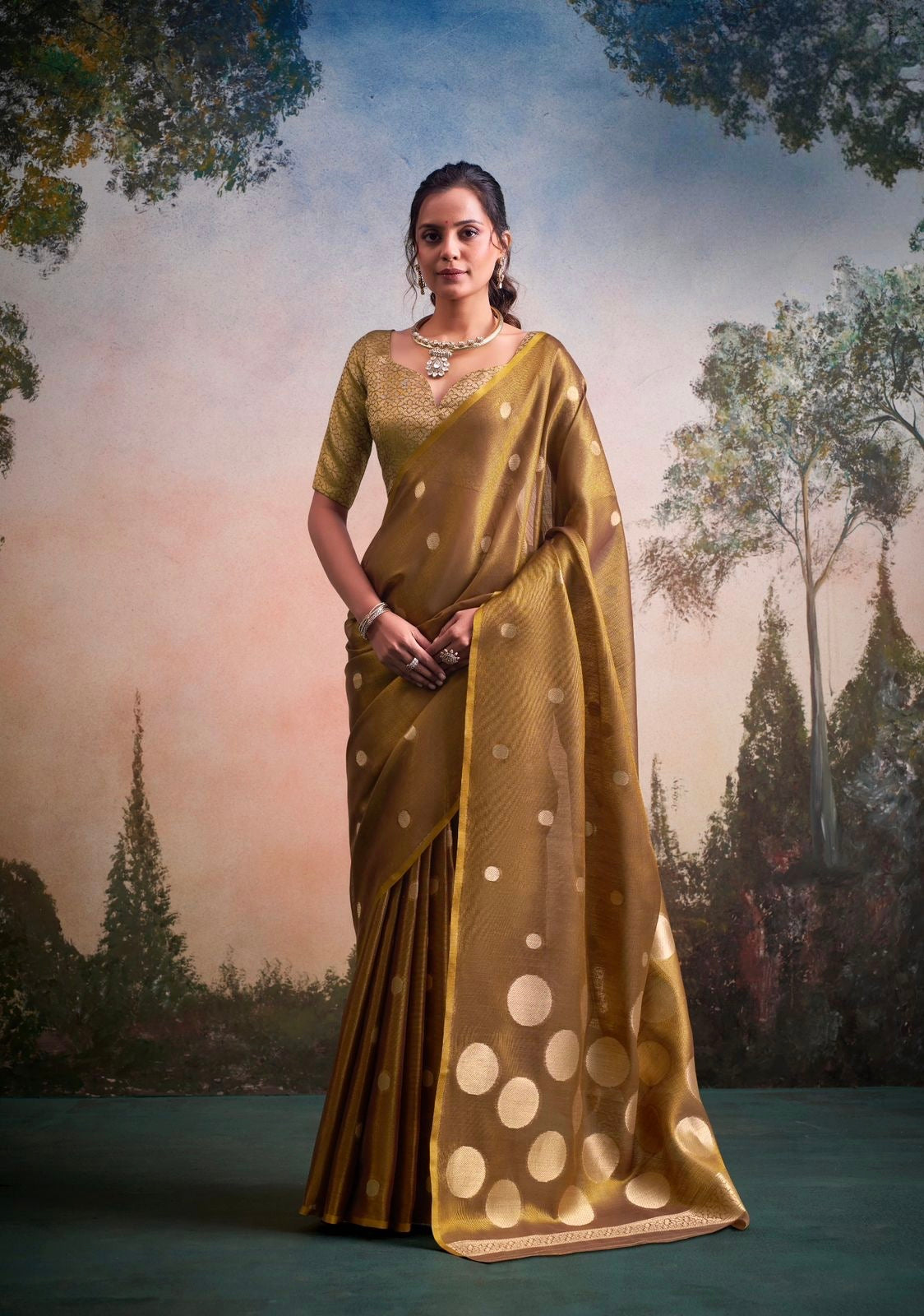Golden Tissue Silk Readymade/Easy Saree - Panaash Saree