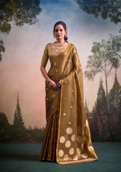 Golden Tissue Silk Readymade/Easy Saree - Panaash Saree