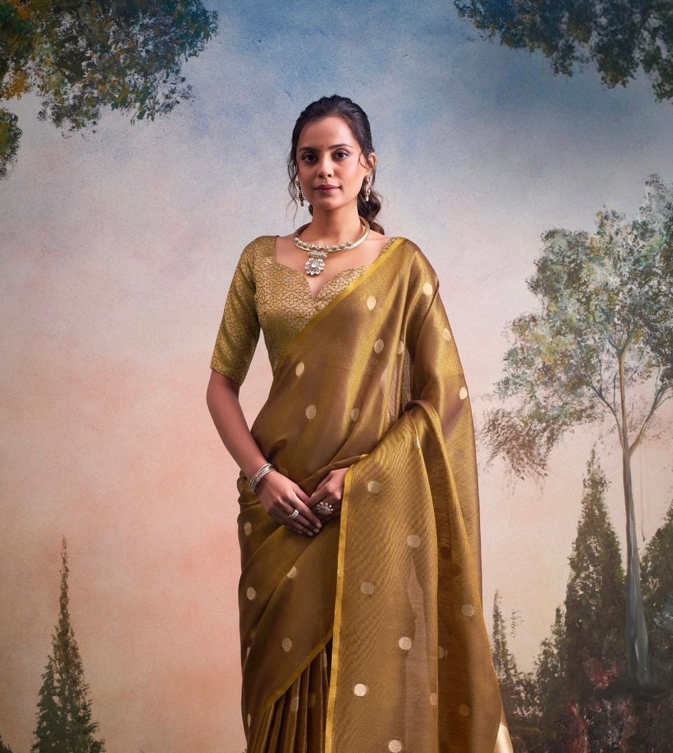 Golden Tissue Silk Readymade/Easy Saree - Panaash Saree