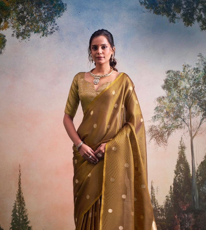 Golden Tissue Silk Readymade/Easy Saree - Panaash Saree