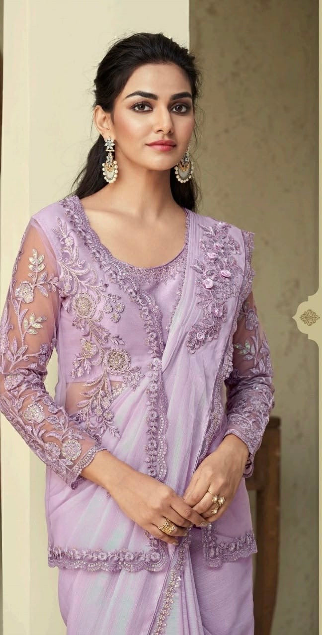 Lavender Cocktail Readymade Saree